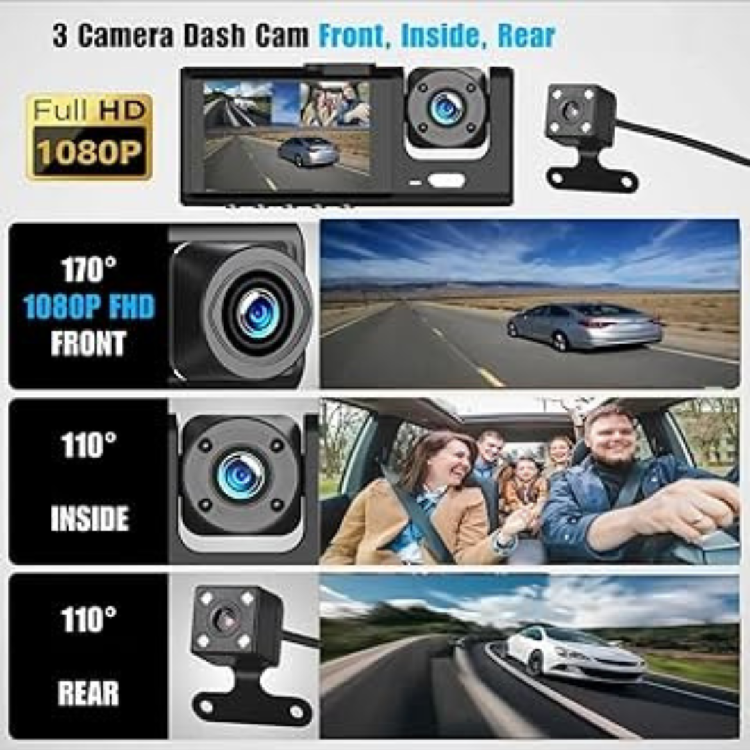 3-Lens Car Dash Camera
